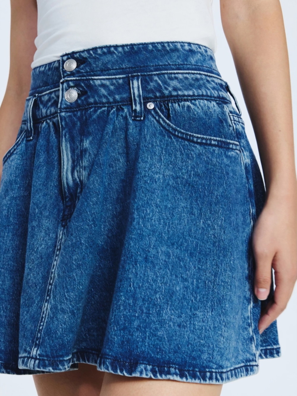 Scoop Denim Mini Skirt Size 12 NWT Double Waistband Acid Wash A-Line Skater - Picture 5 of 8